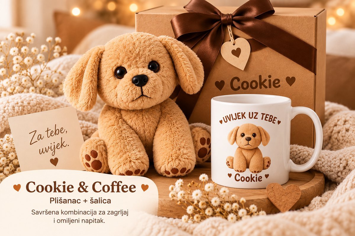 Cookie & Coffee — cookie plišanac · cookie šalica · kartica s tvojom posvetom