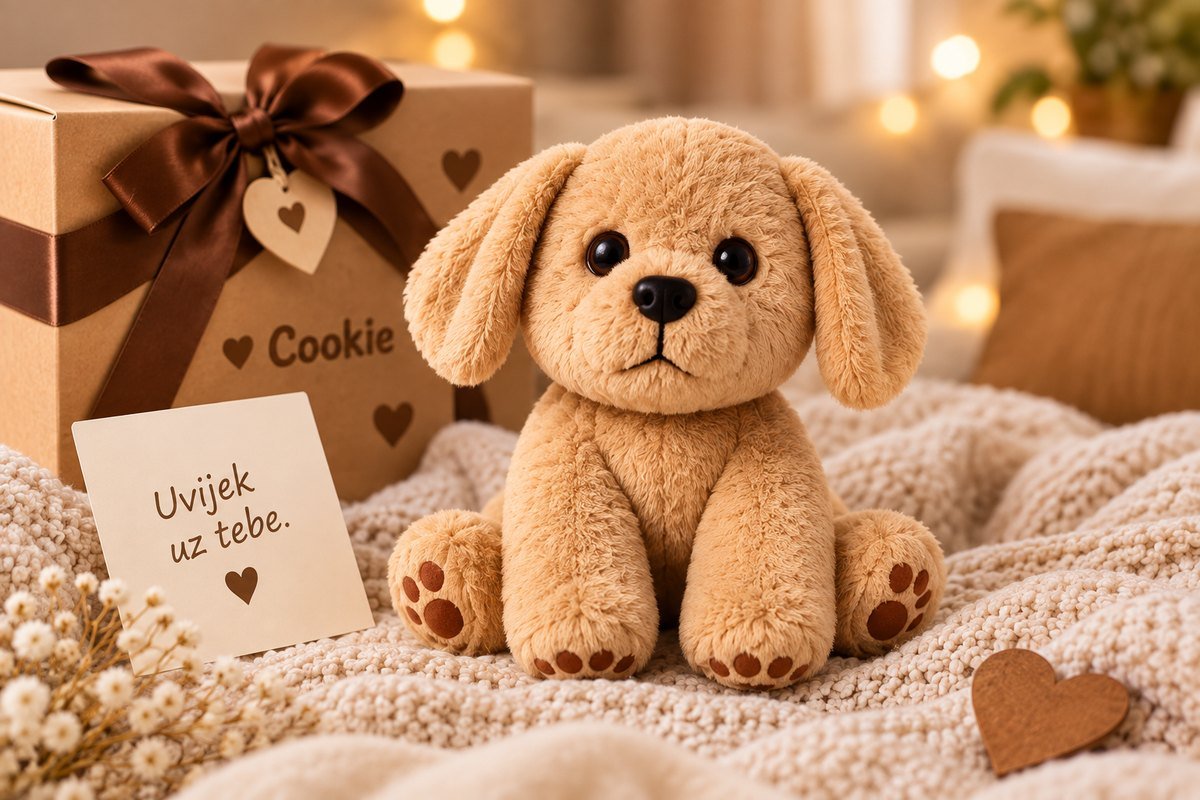 Cookie Mini — cookie plišanac · kartica s tvojom posvetom